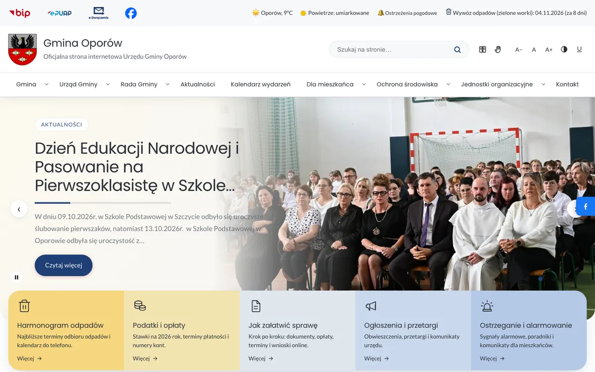 Strona oporow.pl — widok strony głównej